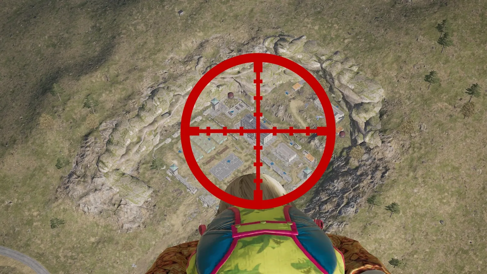 Using the nose of your PUBG character as a crosshair pointed directly at the landing spot during freefall