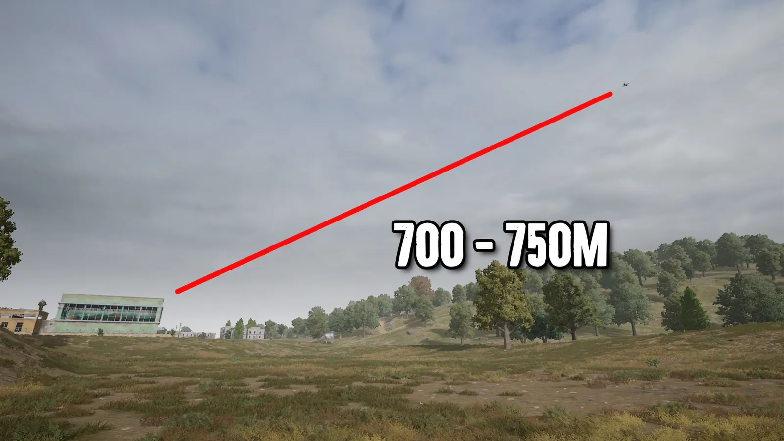 PUBG plane exit distance of 700 to 750 meters measured from the landing spot on Erangel