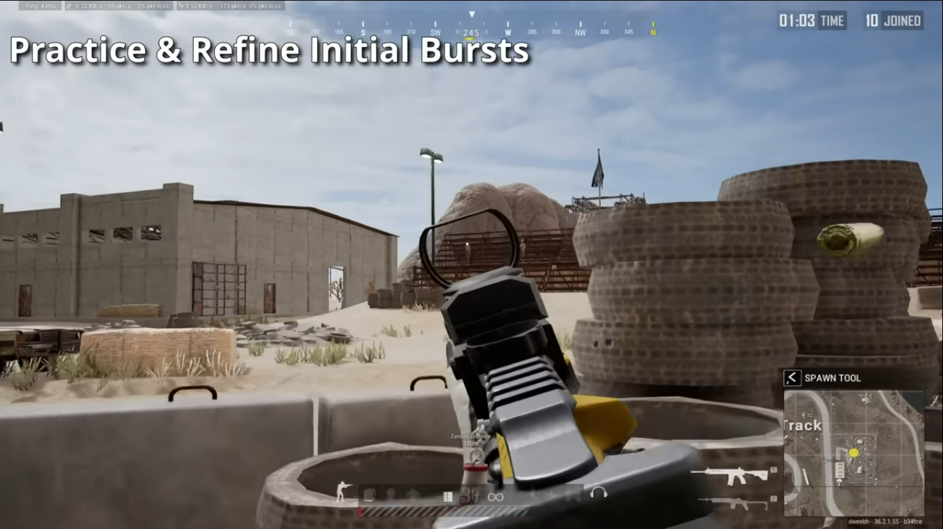 Practicing PUBG recoil control and burst accuracy on mannequins in the training grounds